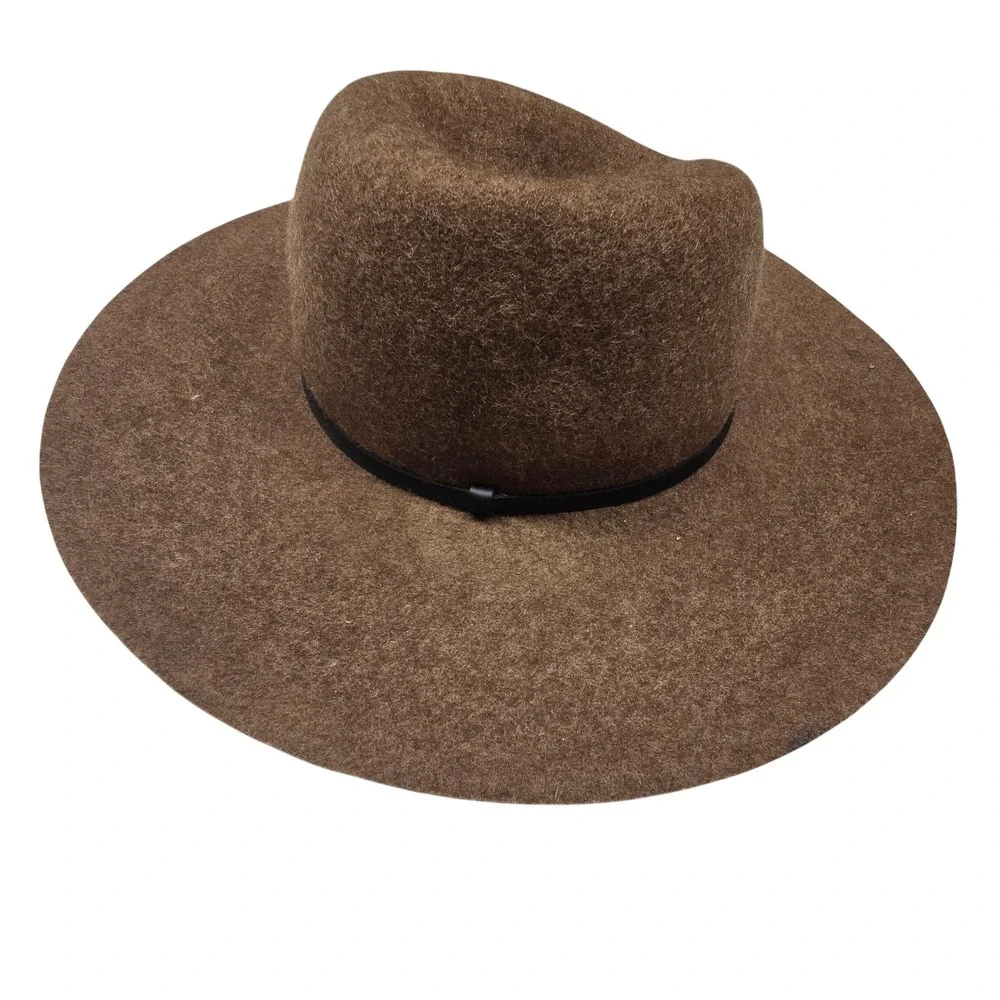 Wide Brim Floppy Hat Womens OS Brown 100% Wool Boho Western Fedora Fall Cowgirl